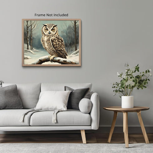 Posterizer 1 pcs-owl in nature-winter snowy scene in oil painting style-5-Art for Animal Lovers-Landscape & Nature Art-Decor for Home & Office- un...
