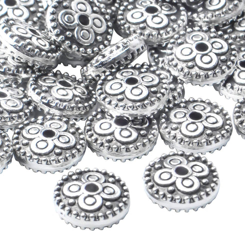 50pcs 10mm Alloy Antique Silver Spacer Bead Flower Bead Spacers European Spacers Jewelry Spacer Charms with A Box for Bracelet Necklace Jewelry Ma...