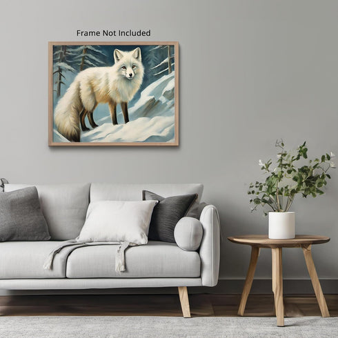 Posterizer 1 pcs-white arctic fox in snowy winter scene-oil painting style 1-Art for Animal Lovers-Landscape & Nature Art-Decor for Home & Office-...
