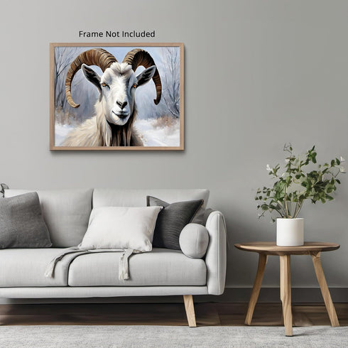 Posterizer 1 pcs-goat in snowy winter nature-oil painting style 1-Art for Animal Lovers-Landscape & Nature Art-Decor for Home & Office- unframed w...