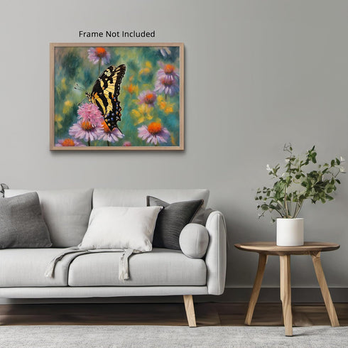 Posterizer 1 pcs- black and yellow butterfy on pink dainty flower-Art for Animal Lovers-Landscape & Nature Art- Living Room Bedroom Decor- unframe...