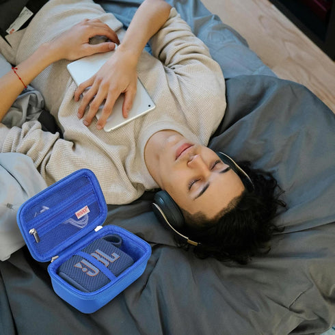 BOVKE Carrying Case Compatible with JBL Go 4 Portable Bluetooth Wireless Speaker, Extra Mesh Pocket for Charging Cables and Accessories, Blue...