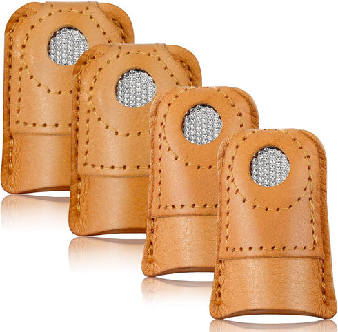 WILLBOND 4 Pieces Leather Thimble Hand Sewing Thimble Finger Protector Thimble Finger Pads for Knitting Sewing Quilting Pin Needles Craft Accessor...