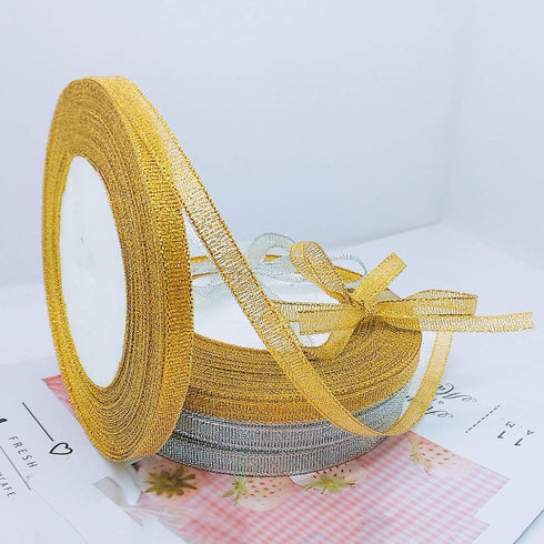4 Roll Glitter Metallic Ribbon,Gold Silver Glitter Ribbon for Gift Crafters Wedding Party Birthday Wrap Hair Bows Floral Projects Wrapping Decorat...