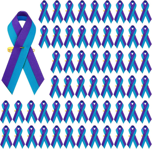 DECYOOL 150 Pcs Suicide Prevention Awareness Ribbons with Safety Pins Teal and Purple Ribbon for Funeral Band Funeral Favors...
