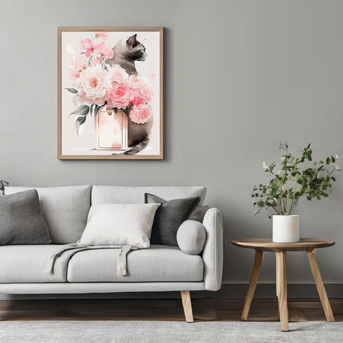 Posterizer 1 pcs-flowers and a cat-chic decor-Art for Animal Lovers-Gift for Women, Fashionistas, Designer Fashion Fans-Living Room Bedroom Decor-...