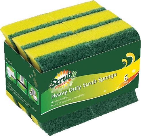 (6 Pack) Heavy Duty Scrub Sponges by SCRUBIT – Kitchen Dish, Sink and Bathroom Cleaning Scrubber Sponge - with Non-Smell Scouring Pad...