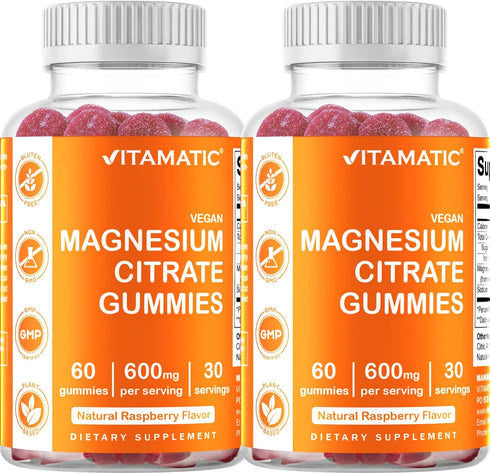 Vitamatic Magnesium Citrate Gummies 600mg per Serving - 60 Vegan Gummies - Promotes Healthy Relaxation, Muscle, Bone, & Energy Support (60 Gummies...