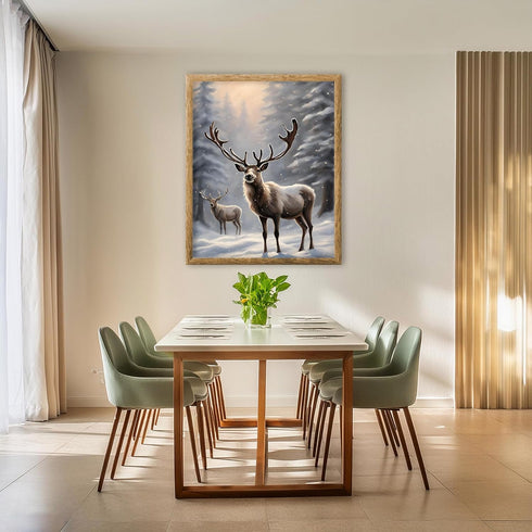 Posterizer 1 pcs-majestic deer in snowy winter scene-oil painting style-15-Art for Animal Lovers-Landscape & Nature Art-Decor for Home & Office- u...