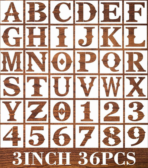 3inch Letter Stencils 36pcs Stencils Letter Alphabet Stencil Number Reusable&Flexible Stencils for Painting On Wood Wall Porch Fabric...