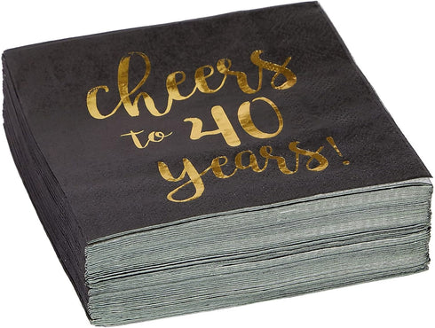 BLUE PANDA 40th Birthday Napkins - 50-Pack 3-Ply 5 x 5 in Black & Gold Foil - Cheers to 40 Years Design for 40th Birthday & Anniversary Parties...