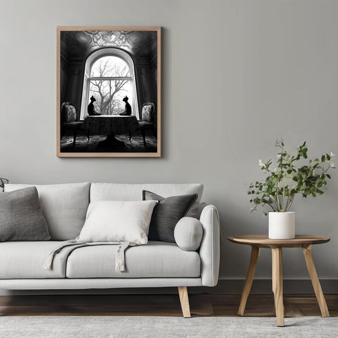 Posterizer 1 pcs-mysterious gothic house-black cats sitting on the table 3-Art for Animal Lovers-Gothic Art-Living Room Bedroom Decor- unframed wa...