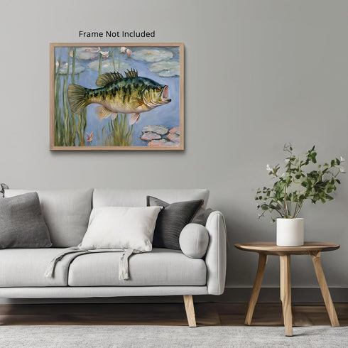 Posterizer 1 pcs- a pond and little bass fish-Art for Animal Lovers-Landscape & Nature Art- Living Room Bedroom Decor- unframed wall art...