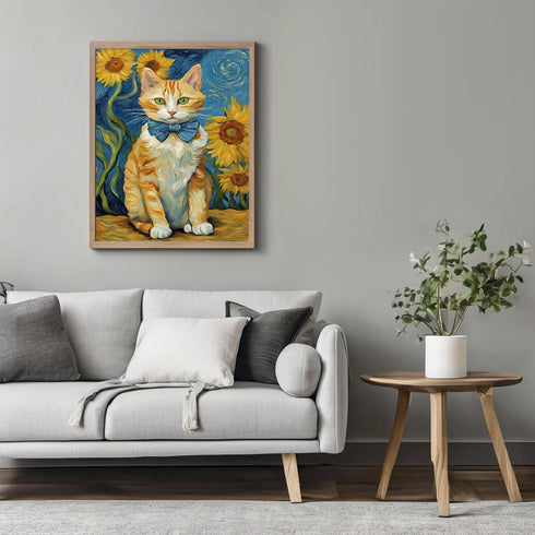 Posterizer 1 pcs- dapper orange cat with bowtie and sunflowers-Art for Animal Lovers-Gift for Art Lovers-Living Room Bedroom Decor- unframed wall ...