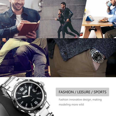 cofuo Mens Stainless Steel Band Analog Quartz Watch Dress Wrist Unique Luxury Business Work Casual Waterproof Watches Classic Calendar Date Window...