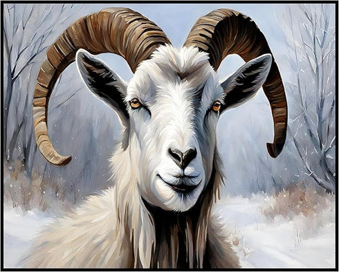 Posterizer 1 pcs-goat in snowy winter nature-oil painting style 1-Art for Animal Lovers-Landscape & Nature Art-Decor for Home & Office- unframed w...