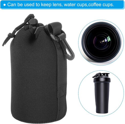 PATIKIL Camera Lens Bag, 4 Pcs 3.9" ID x 7.1" H Drawstring Lens Pouch with Thick Protective Neoprene, Lens Case for DSLR Camera Lens, Water Coffee...