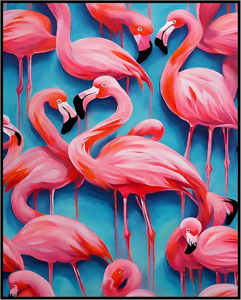 Posterizer 1 pcs- Pink flamingos with a blue background-Art for Animal Lovers-Gift for Art Lovers-Living Room Bedroom Decor- unframed wall art...