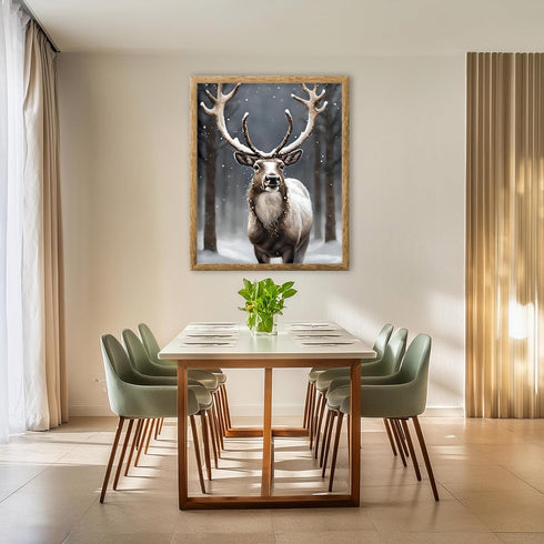 Posterizer 1 pcs-majestic deer in snowy winter scene-oil painting style-14-Art for Animal Lovers-Landscape & Nature Art-Decor for Home & Office- u...