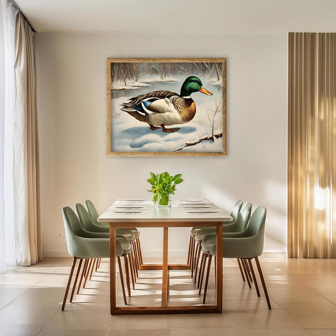Posterizer 1 pcs-duck in snowy winter nature-oil painting style 3-Art for Animal Lovers-Landscape & Nature Art-Decor for Home & Office- unframed w...