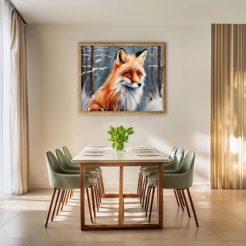 Posterizer 1 pcs-cute red fox in snowy nature in oil painting style-1-Art for Animal Lovers-Landscape & Nature Art-Decor for Home & Office- unfram...