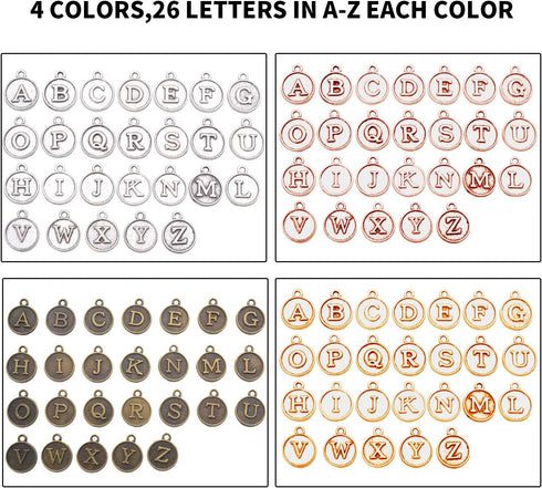 4 Sets(104 pcs) Alloy A-Z Initial Alphabet Letter Mixed Charms Pendants for DIY Jewelry Making,Bracelet and Crafting...