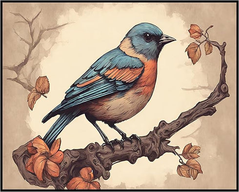 Posterizer 1 pcs- Blue and orange bird with a rustic background-Art for Animal Lovers- Gift for Men Women Entrepreneur Teens-Living Room Bedroom D...