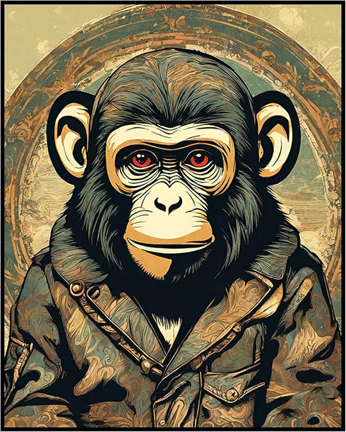 Posterizer 1 pcs-abstract beige poster-monkey wearing clothes-Art for Animal Lovers-Abstract & Modern Art-Decor for Home & Office- unframed wall a...