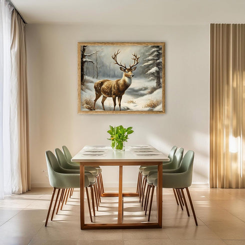 Posterizer 1 pcs-majestic deer in snowy winter scene-oil painting style-10-Art for Animal Lovers-Landscape & Nature Art-Decor for Home & Office- u...