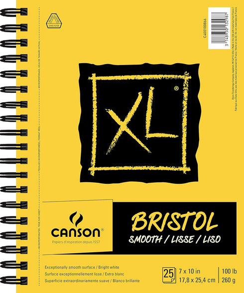 Canson XL Series Bristol Paper, Smooth, Wirebound Pad, 7x10 inches, 25 Sheets (100lb/260g) - Artist Paper for Adults and Students - Markers, Pen a...