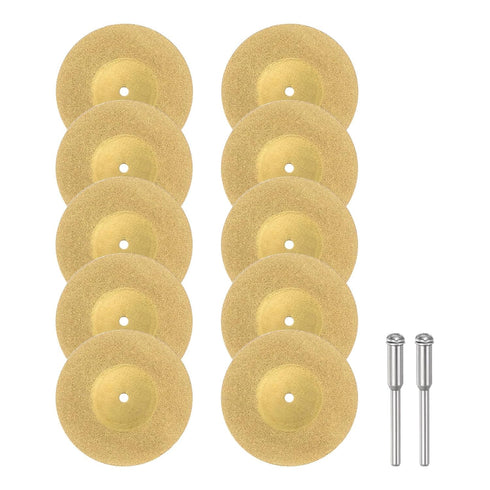 10pcs Diamond Cutting Wheel 50mm Titanium Coating Cut Off Discs Diamond Cutting Wheels Replacement with 2pcs 3mm Mandrel for Rotary Tools...