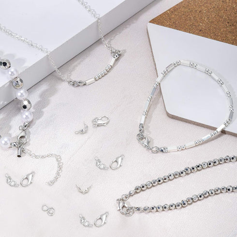 450 Pieces Jewelry Making Accessories Set Includes 200 Bead Tips Knot Covers 200 Open Jump Ring Connectors and 50 Lobster Claw Clasps for DIY Jewe...