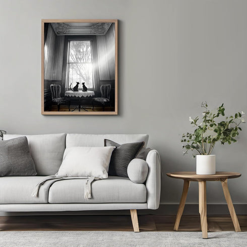 Posterizer 1 pcs-mysterious gothic house-black cats sitting on the table 1-Art for Animal Lovers-Gothic Art-Living Room Bedroom Decor- unframed wa...