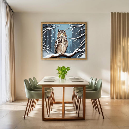Posterizer 1 pcs-owl in nature-winter snowy scene in oil painting style-3-Art for Animal Lovers-Landscape & Nature Art-Decor for Home & Office- un...