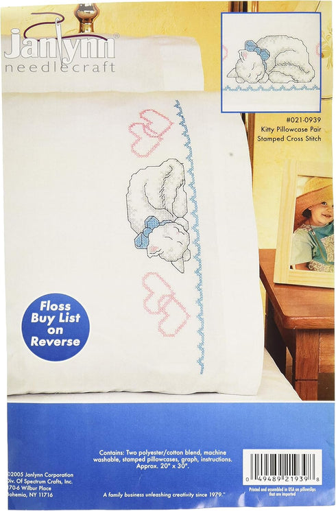 Janlynn Kitty Pillowcase Pair Stamped Cross Stitch -20"X30", Kitties...