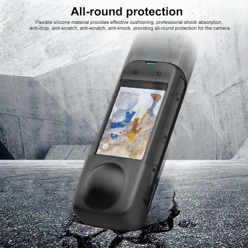 PULUZ Silicone Protective Case for Insta360 X4 with Lens Cap, Soft Camera Protective Cover and Standard Lens Guard for Insta 360 X4 Accessories(Bl...