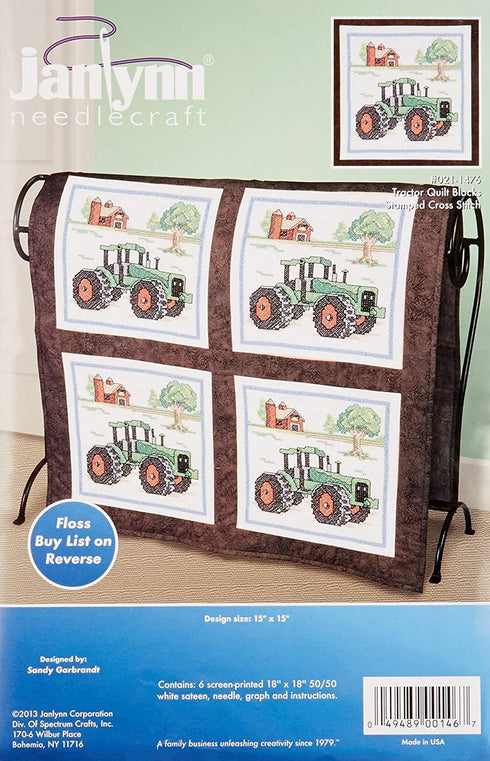 Janlynn Stamped Cross Stitch Quilt, Block Tractor...