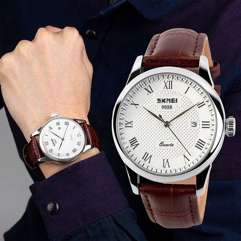 Mens Leather Band Quartz Watch, Men's Analog Business working Roman Numeral Casual Waterproof Watches with Calendar Date Daily Dress Fashion Wrist...
