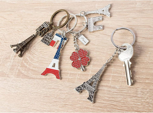 Juvale 6 Pack Paris Keychain, France Souvenir Gift, Eiffel Tower, French Flag, and Arc de Triomphe Metal Key Rings...