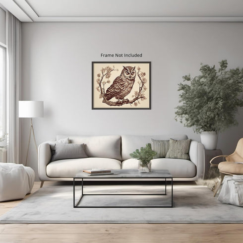 Posterizer 1 pcs- Brown owl sitting on a twig Print-Art for Animal Lovers-Floral Botanical Art- Gift for Men Women Entrepreneur Teens-Living Room ...