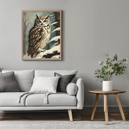 Posterizer 1 pcs-owl in nature-winter snowy scene in oil painting style-8-Art for Animal Lovers-Landscape & Nature Art-Decor for Home & Office- un...