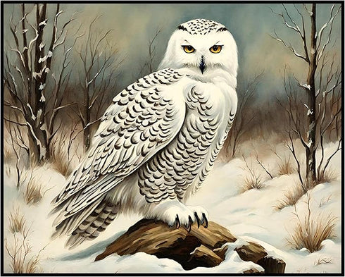 Posterizer 1 pcs-snowy winter scene of a white owl-oil painting style 5-Art for Animal Lovers-Landscape & Nature Art-Decor for Home & Office- unfr...