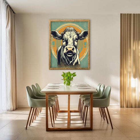 Posterizer 1 pcs-abstract retro cow poster-blue background-Art for Animal Lovers-GIft for Men Women Teens-Decor for Home & Office- unframed wall a...