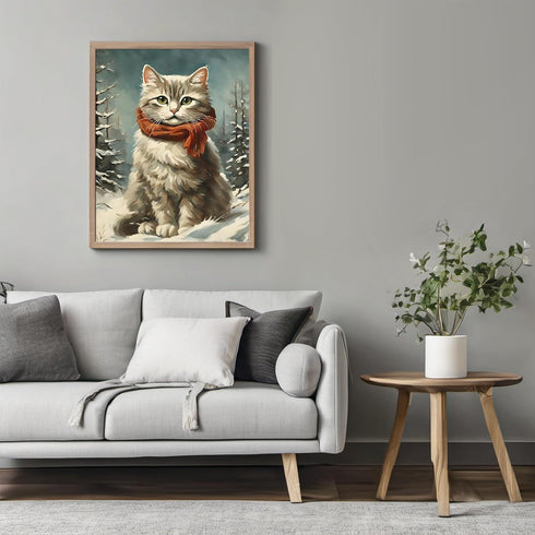 Posterizer 1 pcs-cute kitty cat in snowy winter-oil painting style -2-Art for Animal Lovers-Landscape & Nature Art-Decor for Home & Office- unfram...