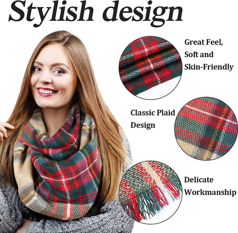 Frienda Winter Plaid Scarf Fall Warm Tartan Scarf Checkered Pattern Circle Loop Scarf Wrap (Colorful)...