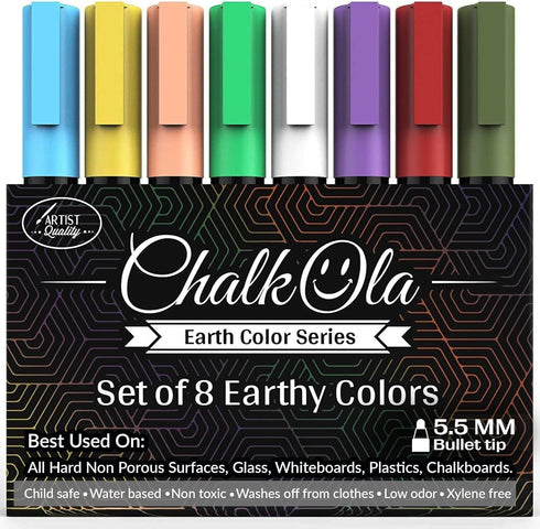 Chalkola 8 Pastel Liquid Chalk Markers for Blackboard, Chalkboard Signs, Window, Labels, Bistro, Glass, Car - Washable Wet Wipe Ink ChalkBoard Mar...