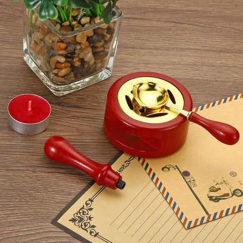 PATIKIL Wax Seal Kit, 2 Set Wax Seal Warmer Melting Spoon Wax Seal Stamp Handle Melt Stove Pot Furnace Tool for Melting Wax Sealing Beads, Brown...