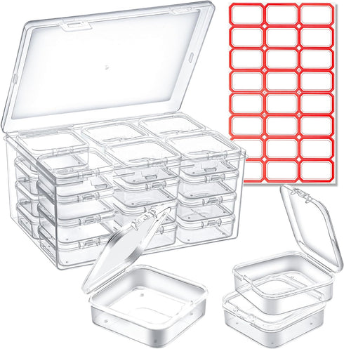 25 Pack Small Plastic Beads Storage Containers Box, Clear Bead Organizer Case with Snap-Tight Closure Hinged Lid for Storage Small Items, Beads, C...
