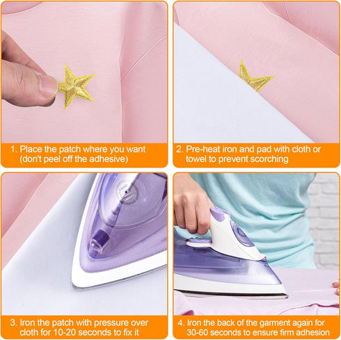 PAGOW 30pcs Gold Star Iron on Patch, Sew on Star Embroidered Patches, Iron on Fabric Patches, Appliques Embellishments Star Patches for Hats, Jack...