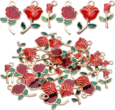 Aylifu 30pcs Enamel Rose Flower Charm Pendant for DIY Jewellery Necklace Bracelet Earring Crafts, 3 Styles...